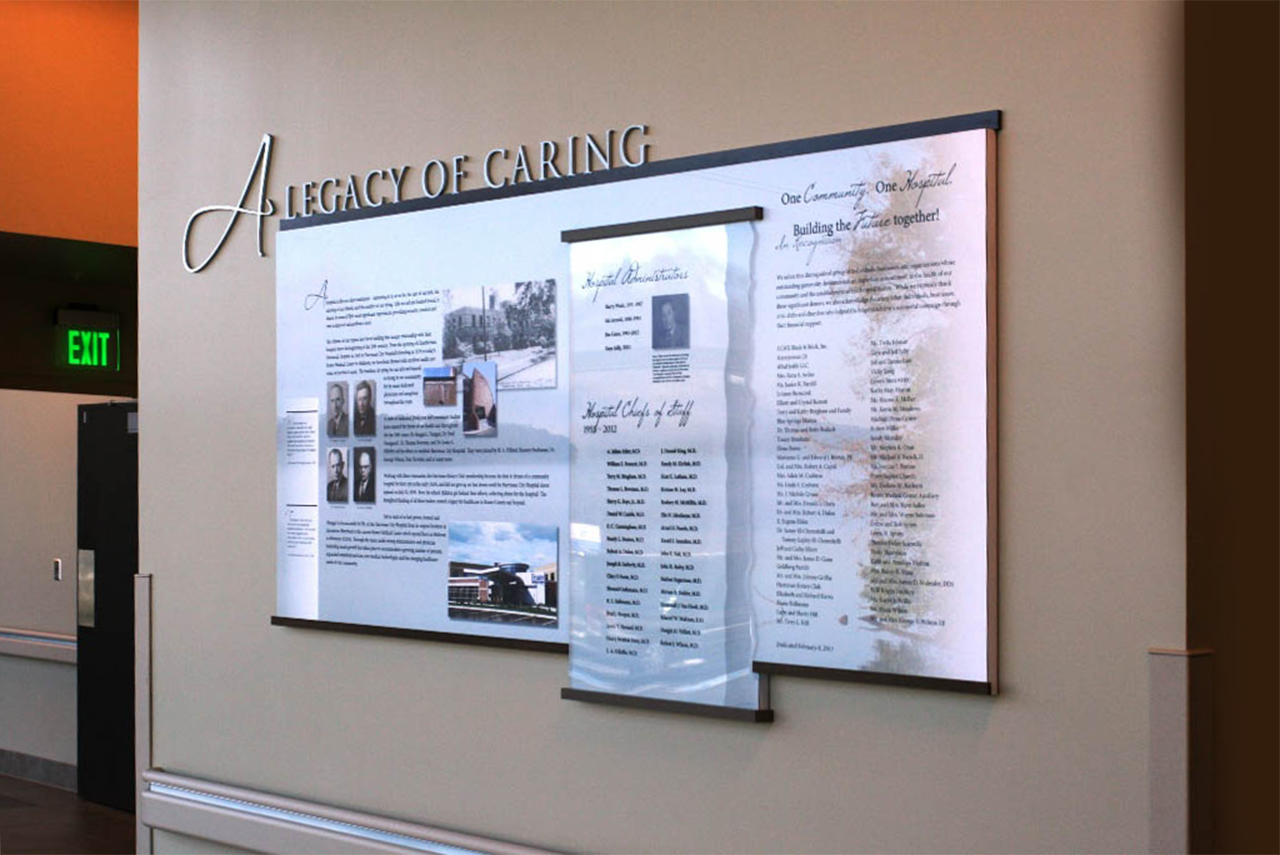 permanent history wall with staff recognition