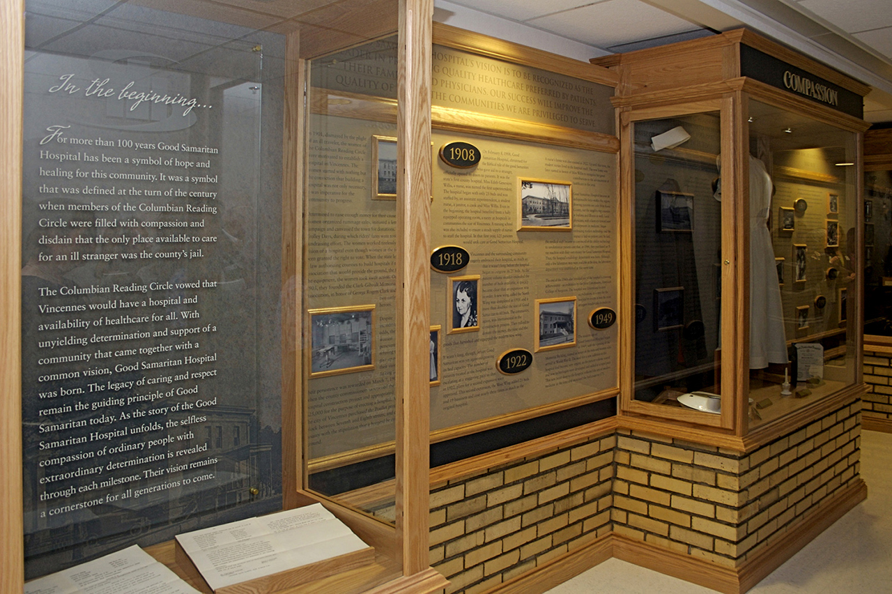 permanent history display with display cases