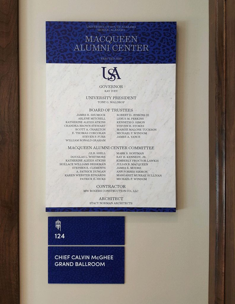 Alumni Center Dedication Plaque, Permanent Plaque, Alumni Recognition, Board of Trustees Recognition, Dedication Plaque, Architect Recognition Plaque