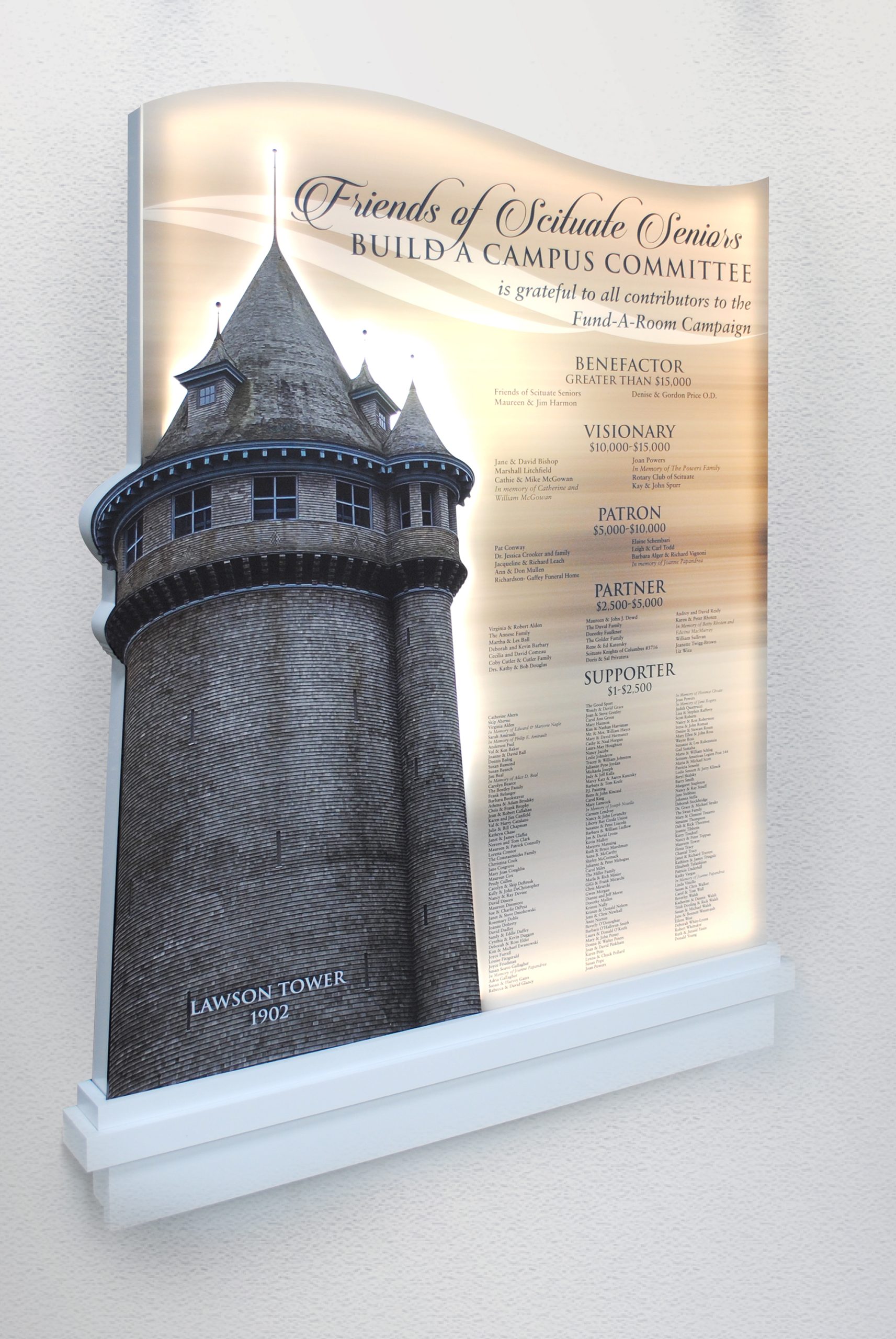 Lighted Display, Capital Campaign, Permanent Display, Large Printed Graphics, Backlit Display, Donor Recognition Display, Historical Display