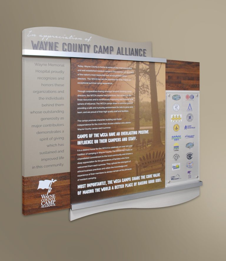 Special Recognition Display, Logo Display, Permanent Display, Clear Change, Changeable Display, Large Printed Graphics, Camp Display, Rustic Display, Corporate Logo Display