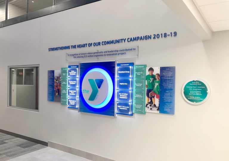 Lighted Display, Capital Campaign, Standoff System, Clear Change System, Large Printed Graphics, Freestanding Letters, YMCA Display, Contemporary Display