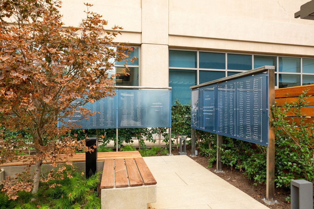 Memorial Garden, Donor Recognition, Donor Wall, Outdoor Freestanding Donor Recognition, Memorial, Clear Change System