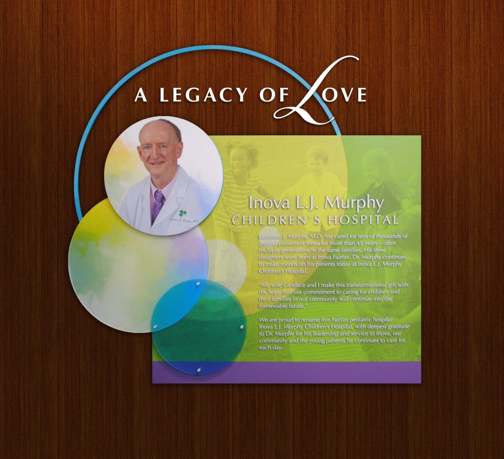 Inova Health Foundation donor display with portrait and vibrant design