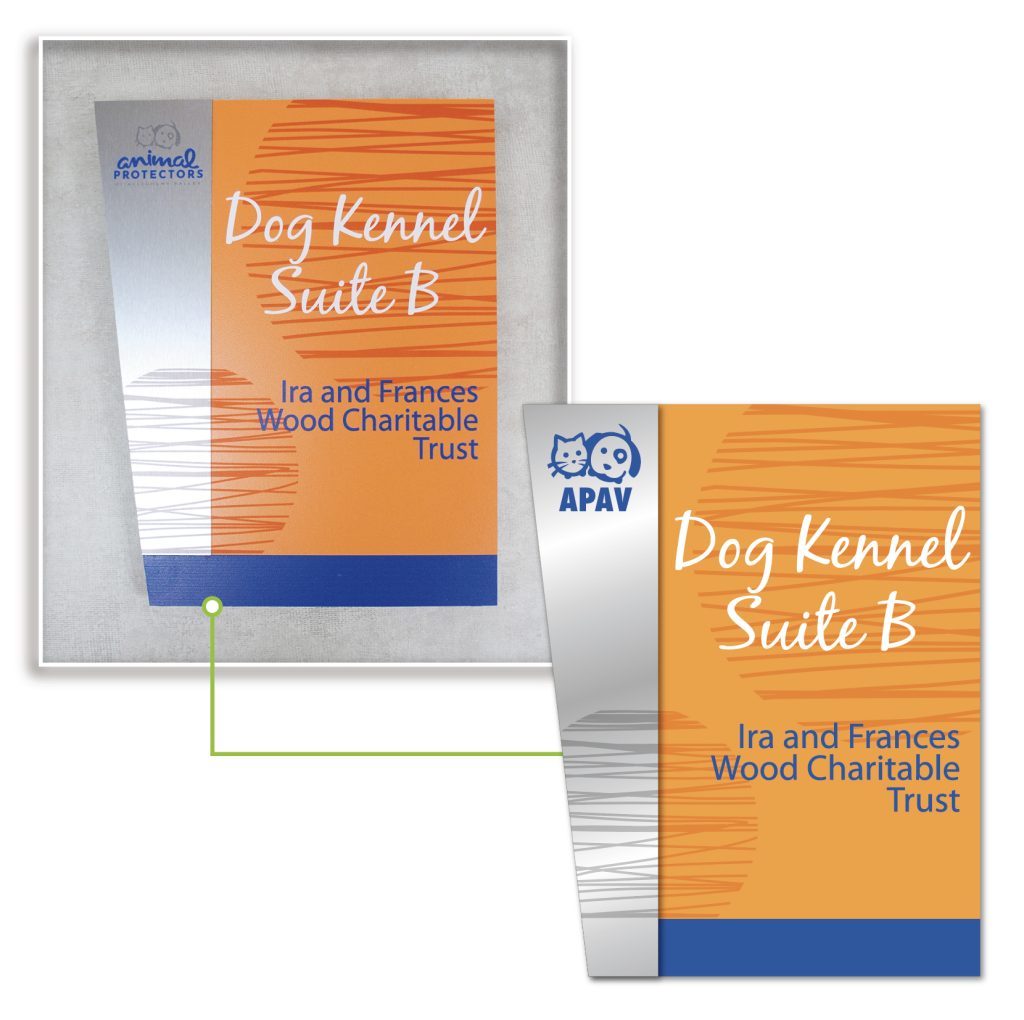 Animal Protectors of Allegheny Valley room plaque shows how a logo change is seamless.