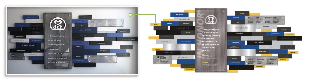 Dundy County Hospital display shows how the title plate can be revamped and a refresh of color can be added for more donor attention.