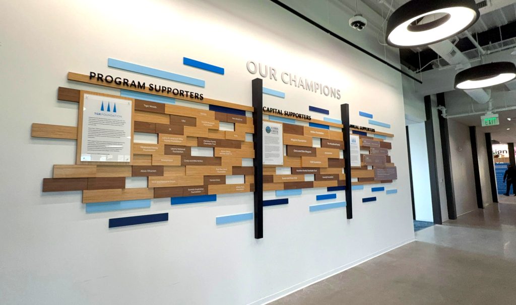 A donor wall that integrates our Clear Change and Magtech Systems in one seamless presentation. 