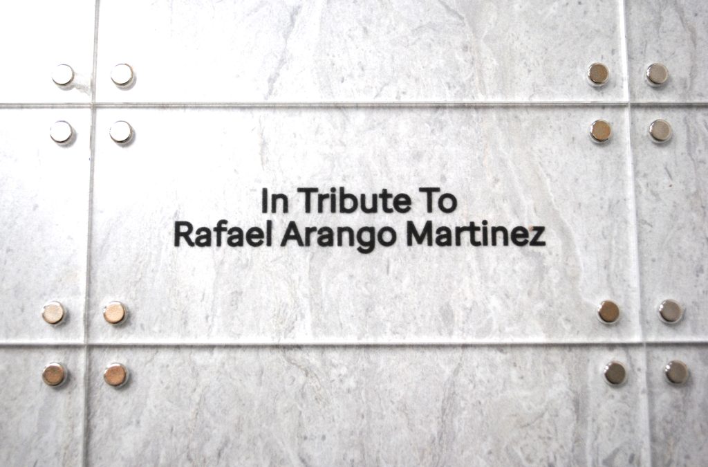 Changeable donor wall with memorial tribute nameplates.