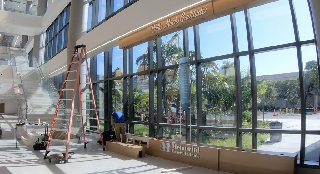 Installation of suspended rod donor recognition system in hospital lobby