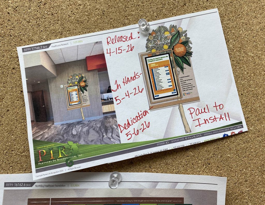 PIR design concept board for healthcare donor recognition wall installation