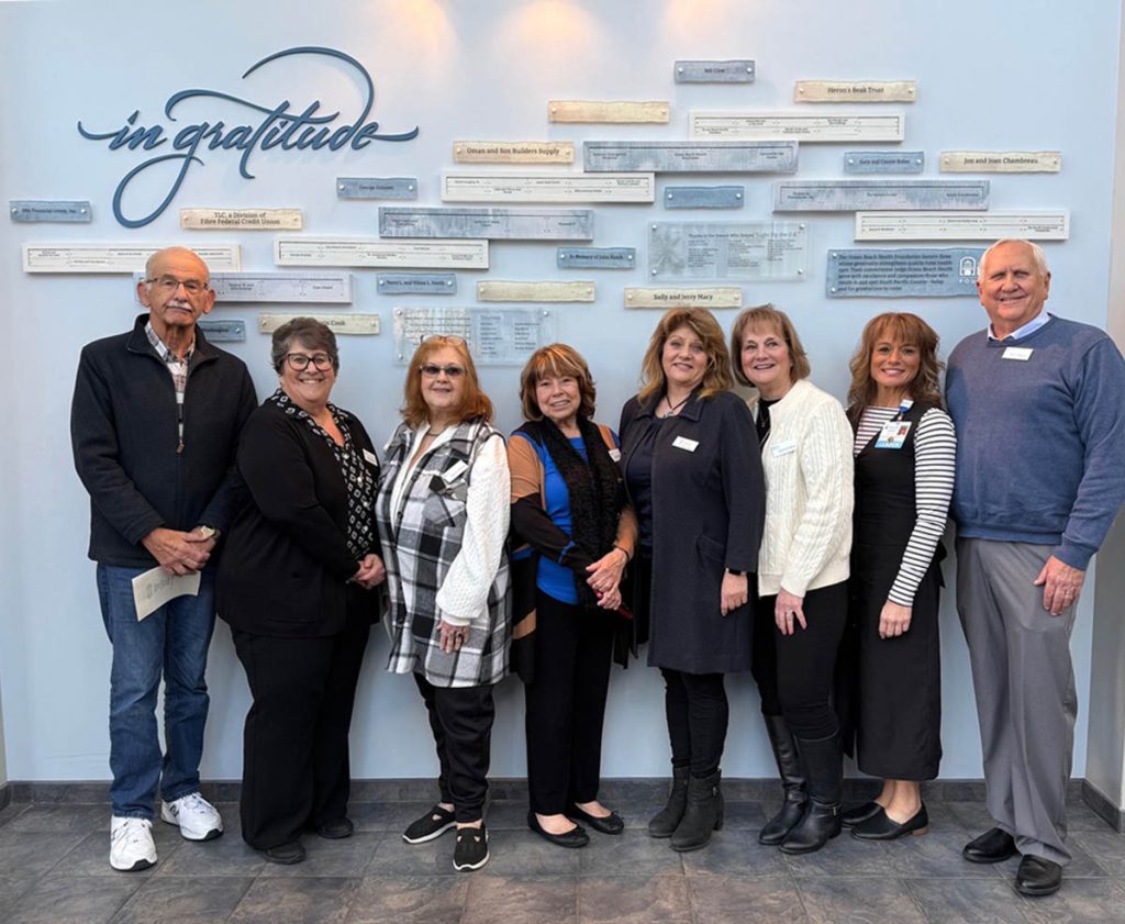 Hospital donor recognition wall featuring acrylic donor panels, dimensional lettering, and layered materials designed for future donor recognition growth.
