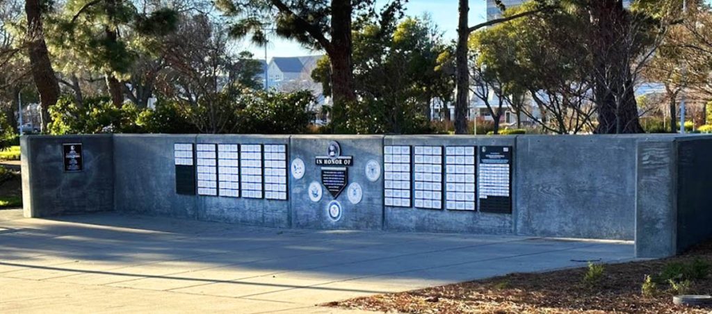 Wide-angle view of the completed memorial honoring military service members.