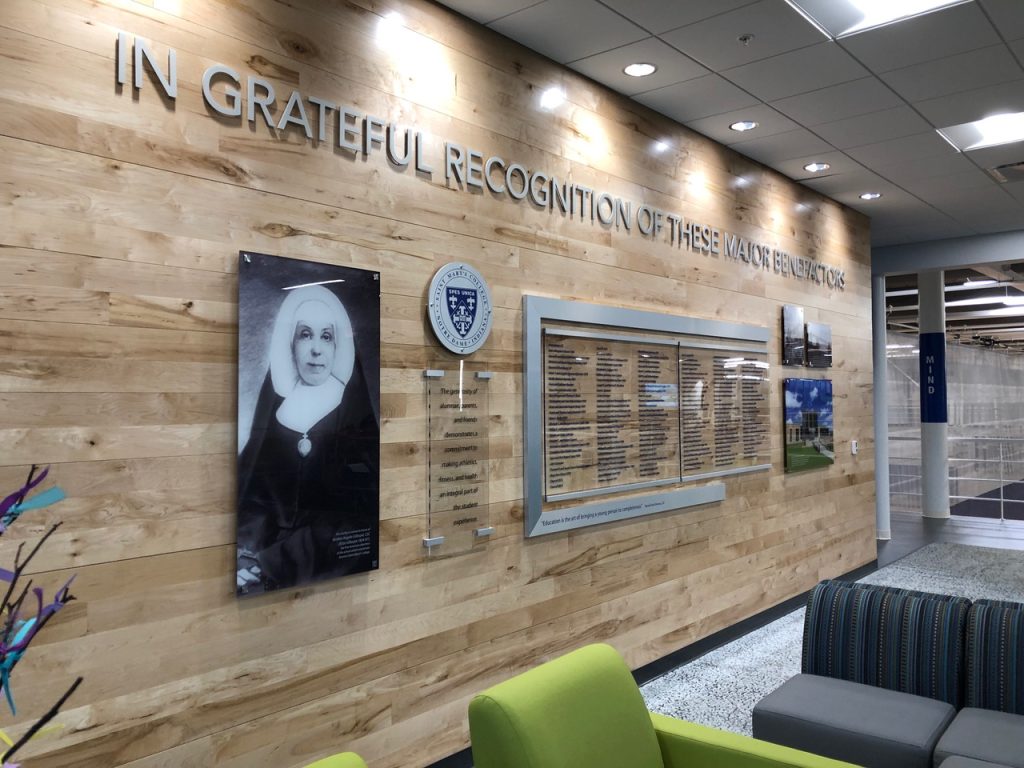 Donor display for a Catholic based college.