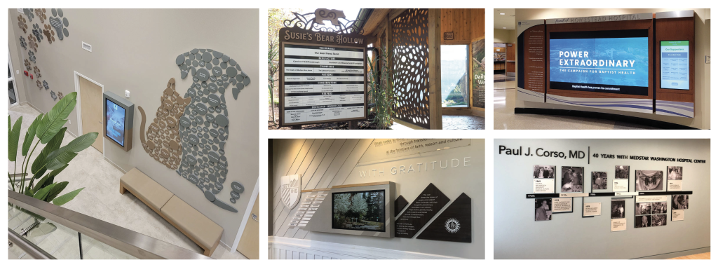 collage of donor displays showing different types of donor recognition