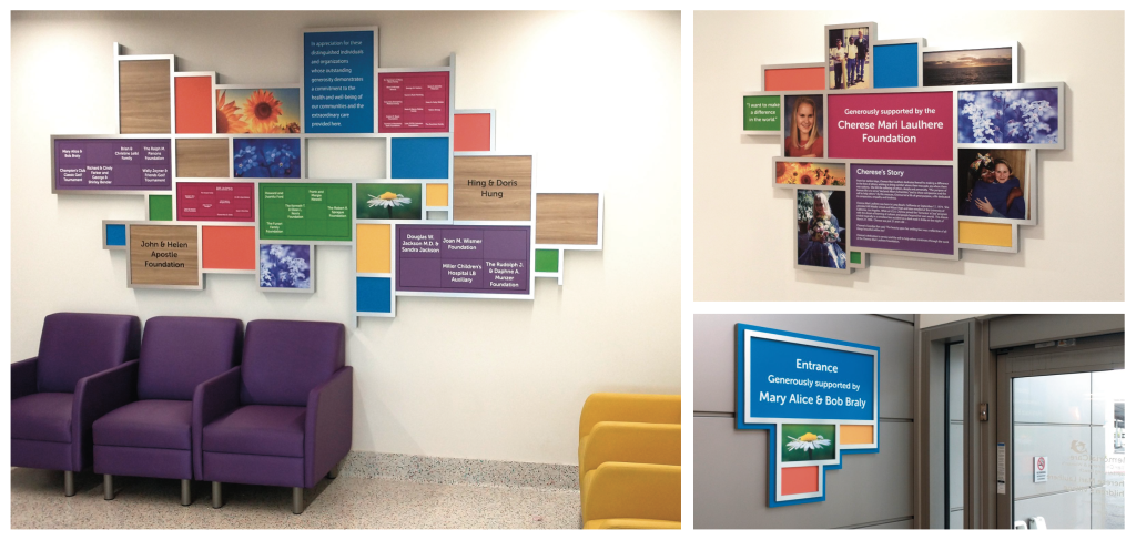 a series of healthcare donor recognition throughout the lobby