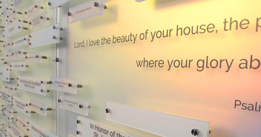 religious quote on a donor recognition display