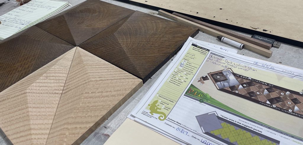Dimensional wood donor nameplates being fabricated for the American Quarter Horse Foundation recognition display.