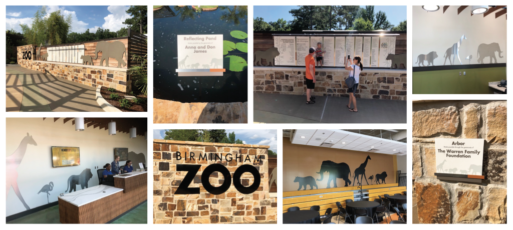 Indoor and outdoor donor recognition solutions for Birmingham Zoo that also included their branding elements.