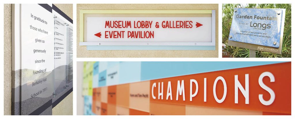 Detailed images of recognition nameplates showing materials that can be used for outdoor donor recognition