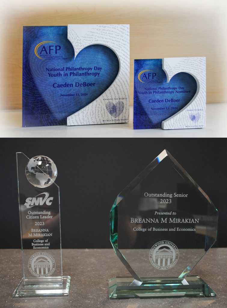 Custom donor recognition awards and employee awards
